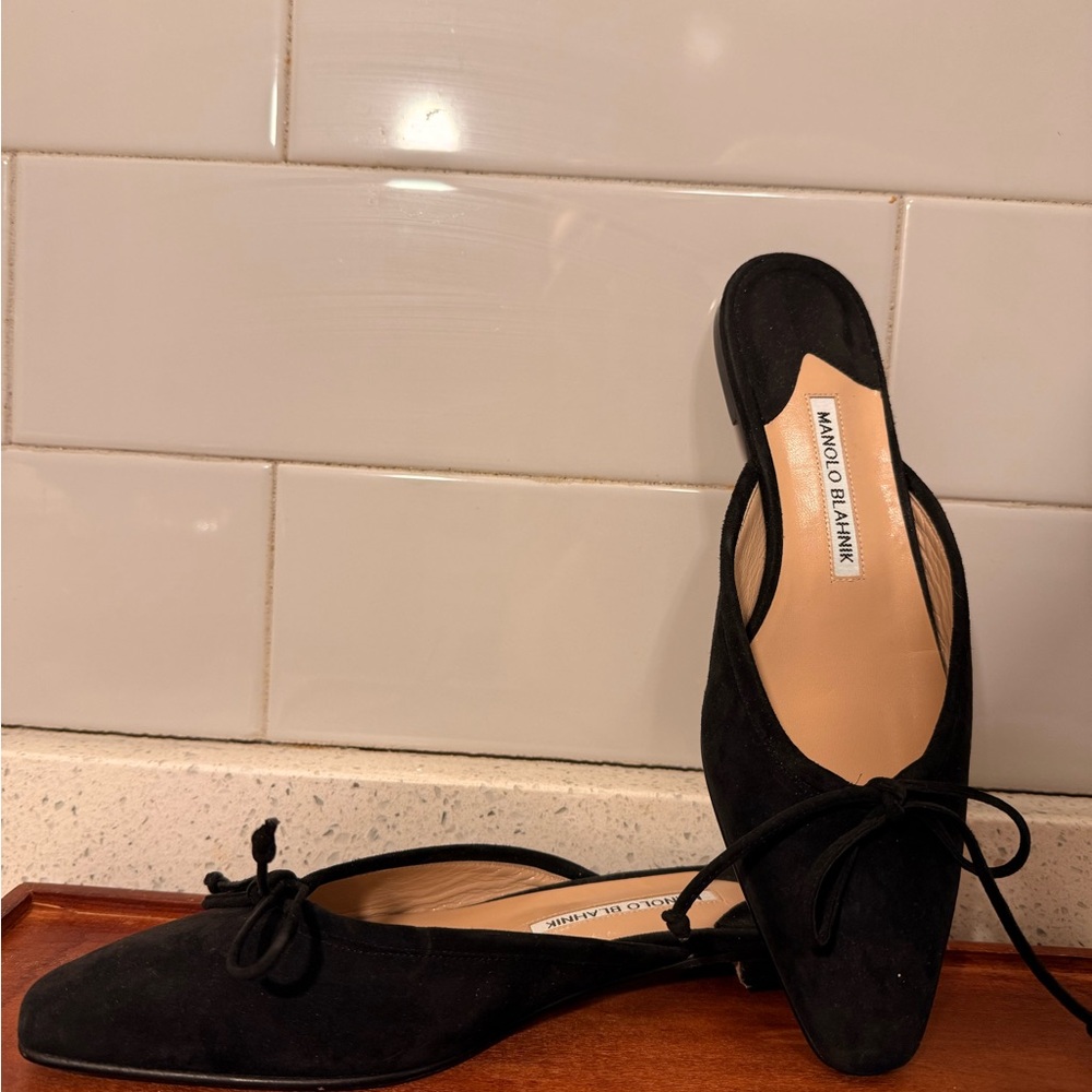 Manolo Blahnik Black Suede Flats